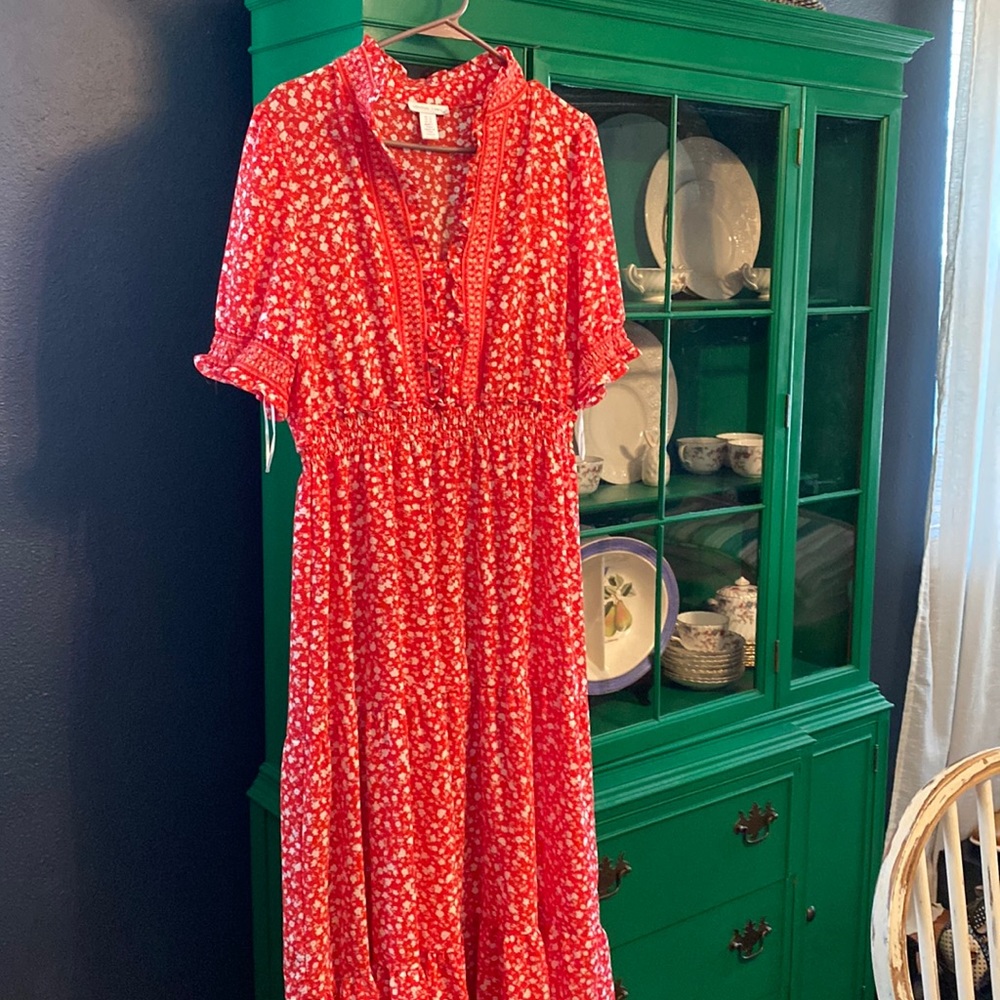 Red and white long dress